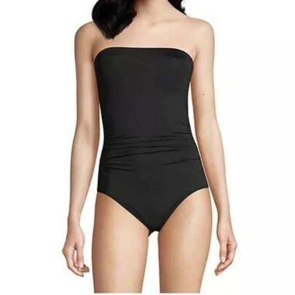 Women’s Lands End Black Bandeau Style One Piece Swimsuit Plus Size 16 D - Picture 1 of 11